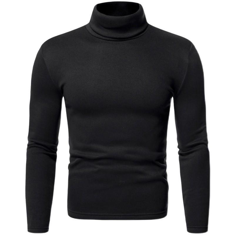 Men's High Neck Fleece Sweatshirt - Solid Color Autumn/Winter Pullover Base Layer T-shirt