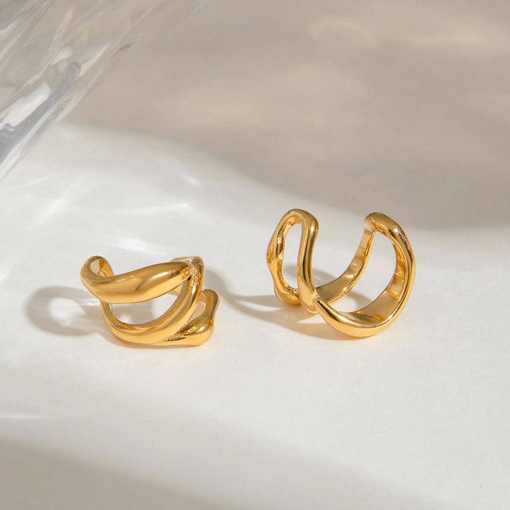 Yori Trendy Stainless Steel Double Layer Leaf Drop Ear Clip Bone 18K PVD Plated Stainless Steel No Piercing Earrings for Women