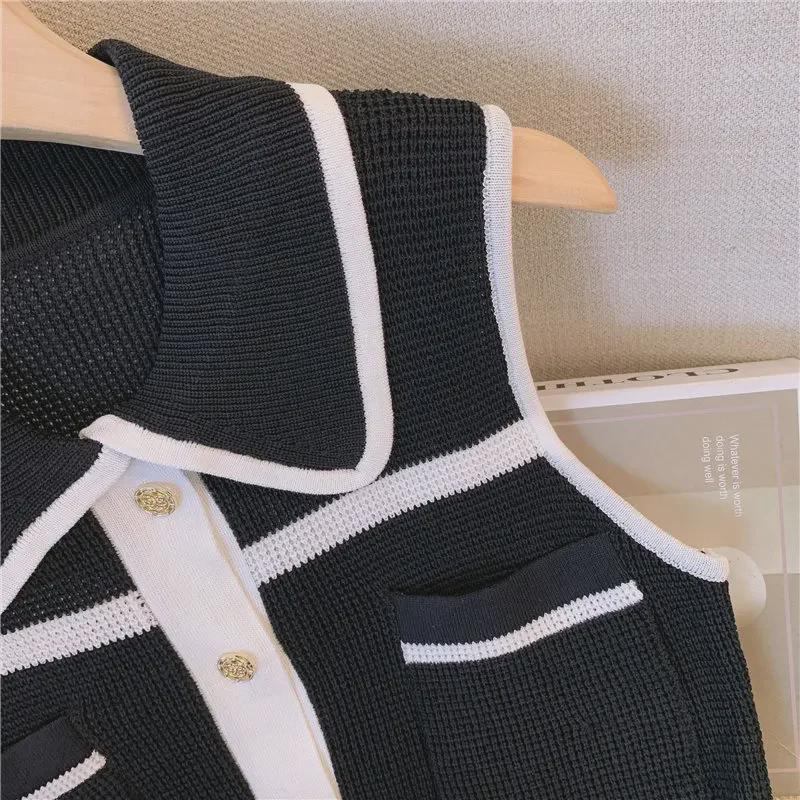 Summer Xiaoxiang Style Sleeveless Knitted Vest - Artful, Contrasting Colors, Celebrity Chic