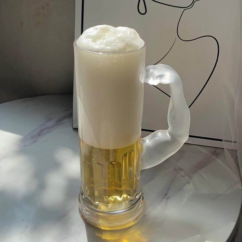 Textured Glass Beer Mugs with Handle, 2-Pack