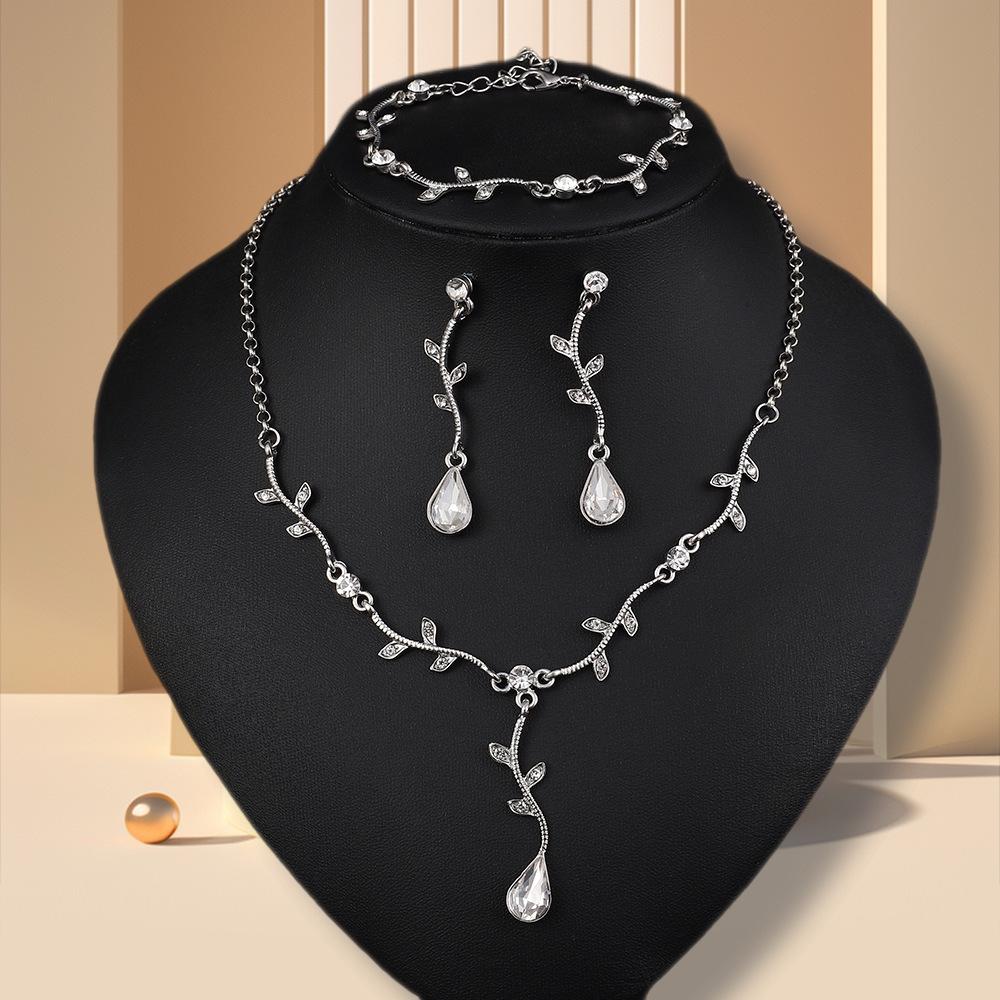 High-End European & American Water Drop Jewelry Set: Cross Necklace, Earrings, Bracelet - Elegant Bridal Banquet Accessories