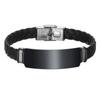 Fashion Blank Curve Polishing Stainless Steel Square Charm Geometric Bracelet Black Silicone Wrap Anniversary Men's