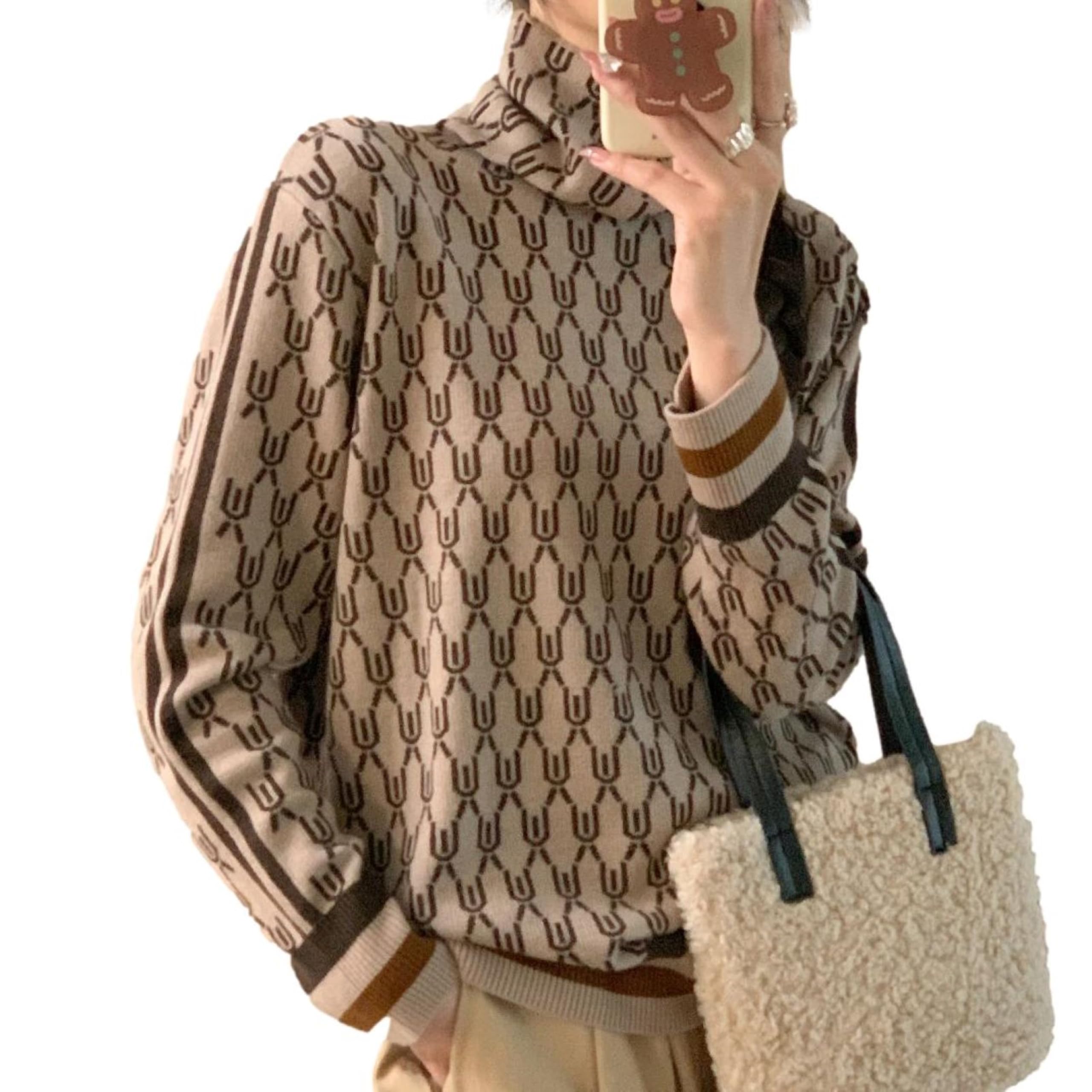 

Вязаный геометрический свитер J-Scott для женщин, с принтом, горловиной, рукавами, плечом, пуловер, бежевый, JS121-BG-L бежевый