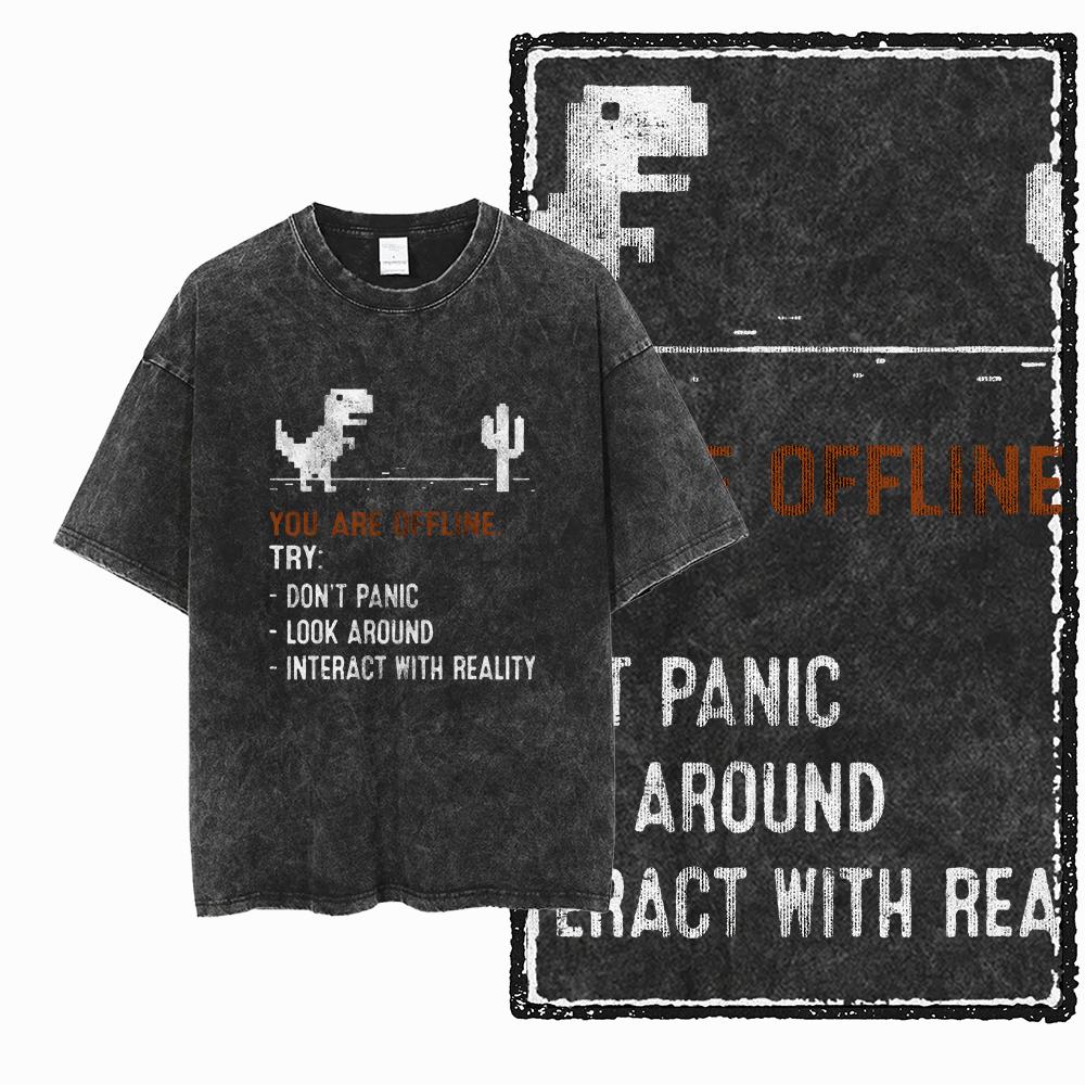 ZH DINO GAME THEME Printed Cotton Acid Washed Exclusive Graphic Unisex T Shirt Cool Streetwear Men Tshirts Big Size Tee for Men