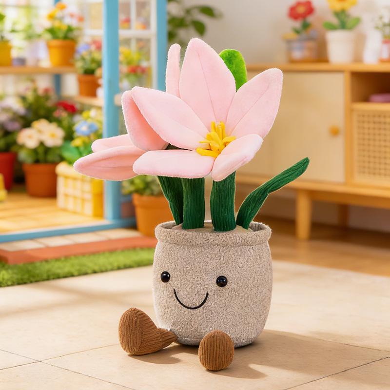 New Potted Lily Flower Plush Toy Teddy Bear Pendant Indoor Decoration Pink Lily Potted