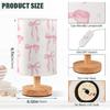 Pink Bow Bedside Table Lamp Nightstand Lamp with Wood Base Night Light Linen Fabric Shade for Bedroom Living Room Nursery Office Desk