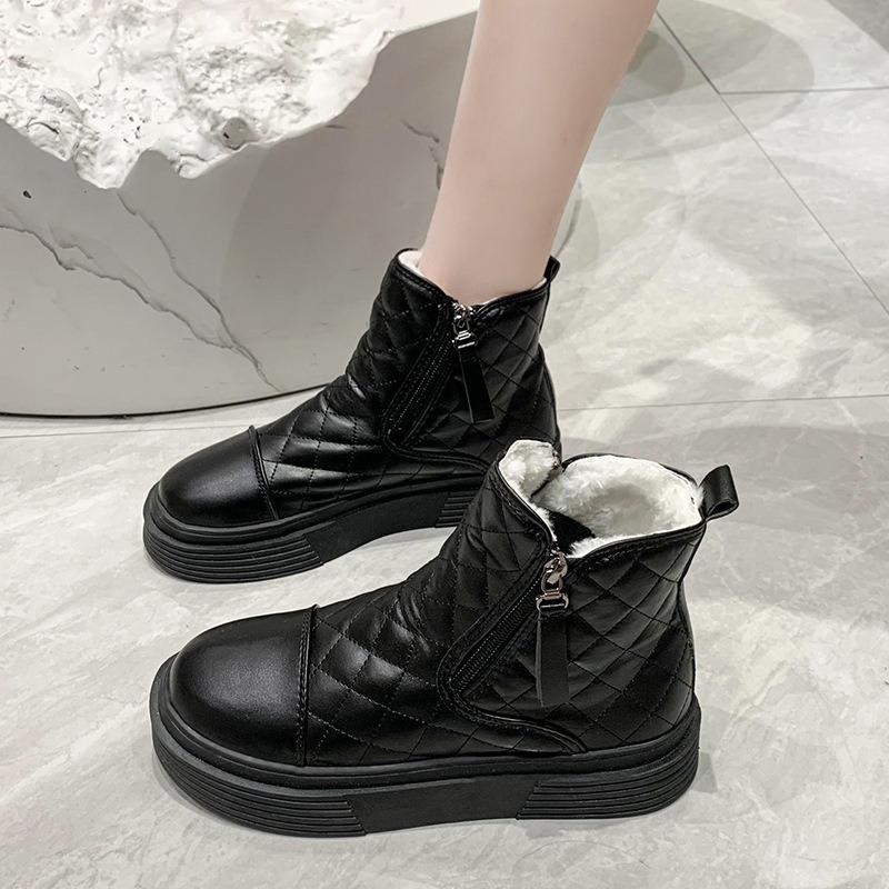 New winter thickened warm short boots women's casual cotton shoes soft leather flat non-slip snow boots women