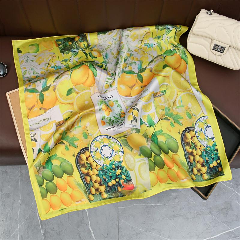 2026 New Fashion Print Silk Hairbands Summer Lemon Scarf Women Elagant Bandana Neck Kerchief Head Bands Foulard Female Scarfs