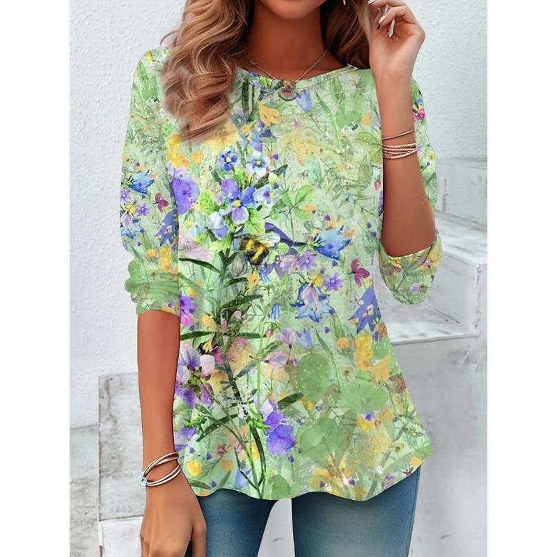 

Women s T Shirt Print Graphic Plants Vintage Fashion Stylish Long Sleeve Crew Neck Round Neck Regular Tops S