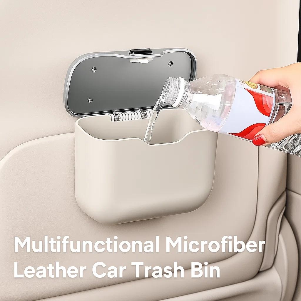 New Multifunctional Car Trash Can with Lid Button Hanging Storage Bin for Wet and Dry Use Car Interior Accessories Organizer Box