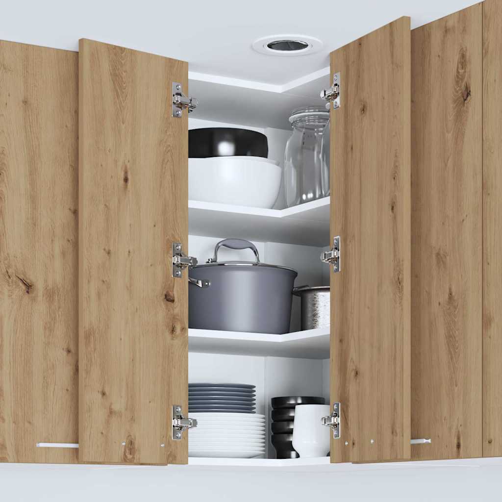 Artisan Oak and White Wall Mounted Corner Cabinet 57 X 57 X 80 Cm