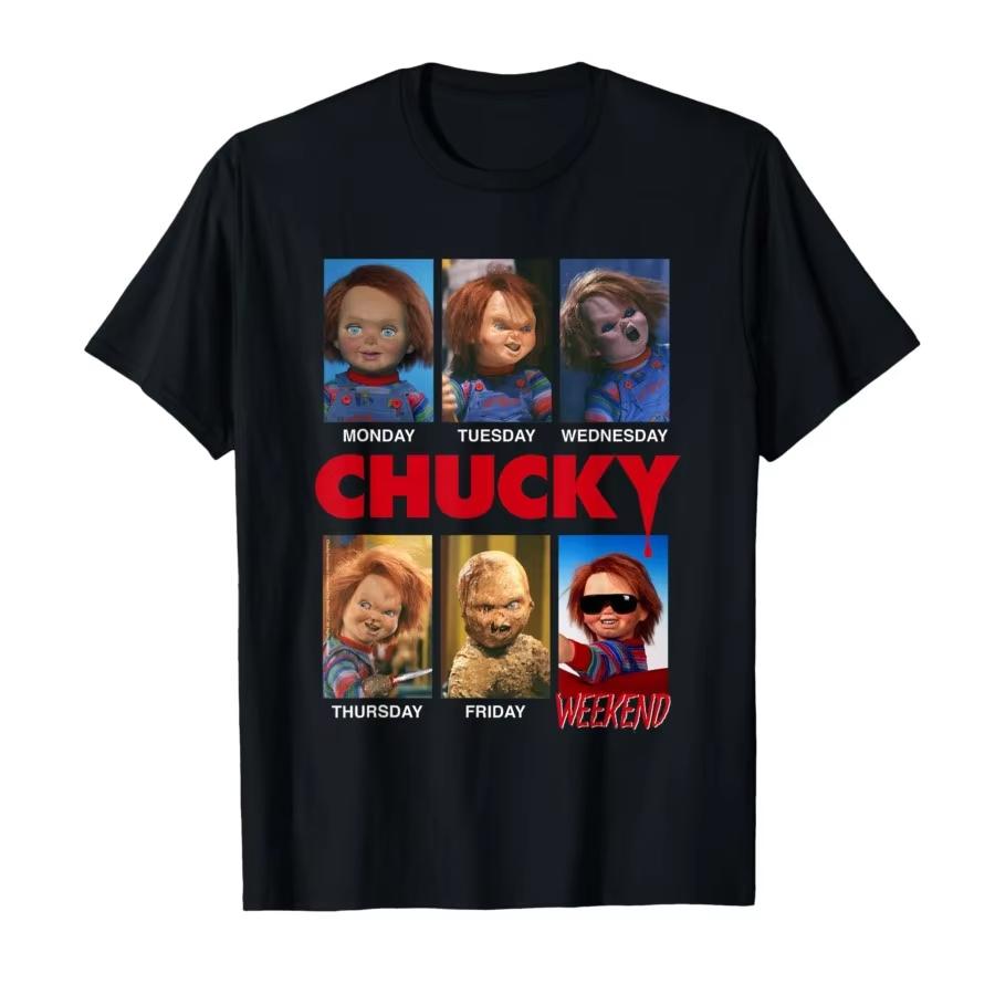 2026 Chucky Days of The Week Moods Tshirt for UNISEX Women 100 Cotton T Shirts Short Sleeve Tops Ins Y2k XL