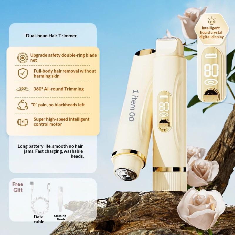 2026 New Arriving 2 in 1 Electric Lady Shaver with Eyebrow Trimmer for USB Charging бежевый