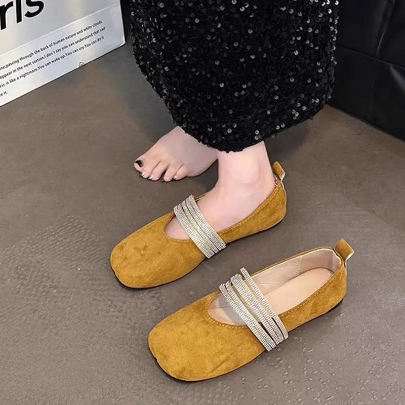 Fashion Ladies Footwear Silver Diamond Rhinestone Loafers Yellow with Crystals Comfortable and Elegant Social Popular Women's Flat Shoes
