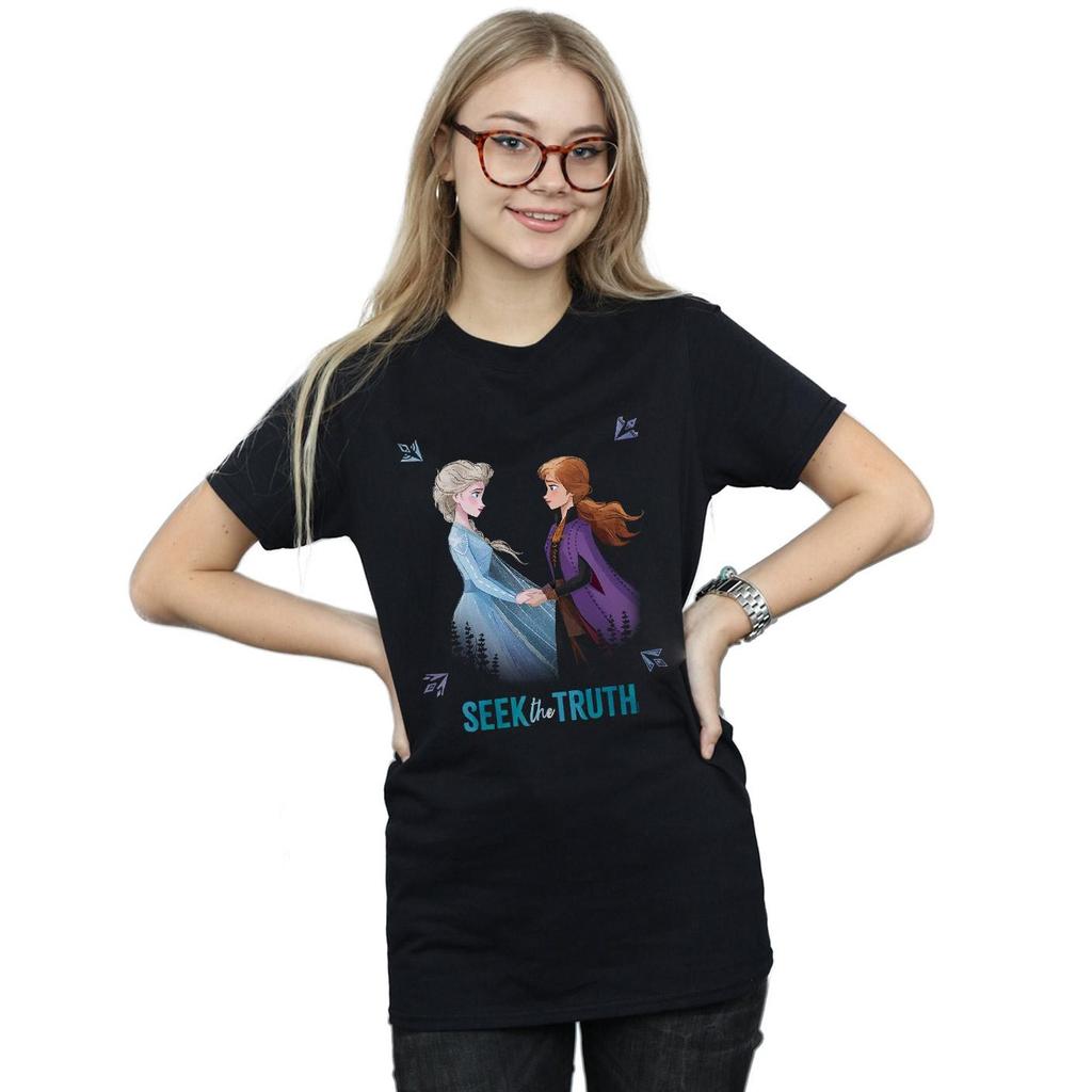 Disney Womens/Ladies Frozen 2 Elsa And Anna Seek The Truth Cotton Boyfriend T-Shirt