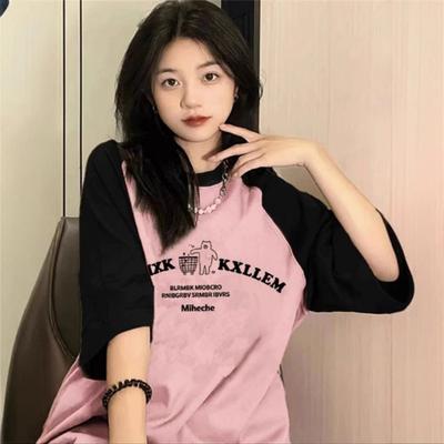 Letter Printed Casual Short-sleeved T-shirt for Women In Summer New College Style Loose Lazy Design Top