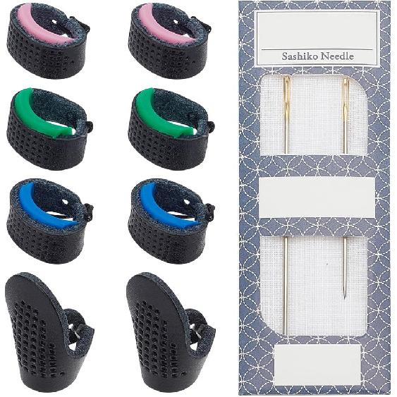 FREEBLOSS Набор игл и наперстка для сашико Набор для шитья сашико Игла для сашико и кожаный регулируемый наперсток Японский набор для сашико Инструменты 2 иглы и 4