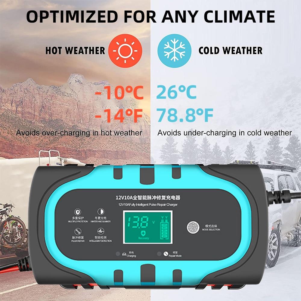 Auto Batterie Ladegerät 10A 12V Auto Smart Batterie Ladegerät Mit LCD Display Puls Reparatur Ladegeräte Nass Trocken Blei säure MYY