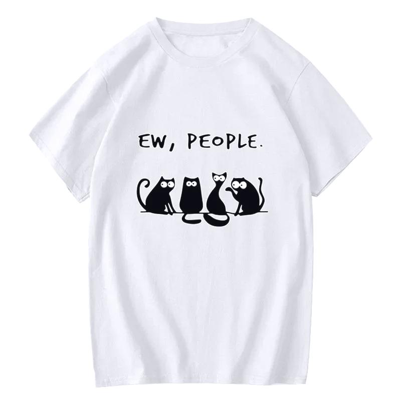 Funny Women's T-shirt Cool Cat Printed Summer Casual Loose Cool T Shirt O-Neck T-Shirt 2000s Vintage Summer Clothes Y2k Tops