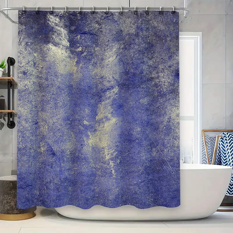 

Blue Yellow Grid Shower Curtain Waterproof Fabric for Bathroom Decor Easy Installation Hanging Rod Size Customizable for H 90x180cm