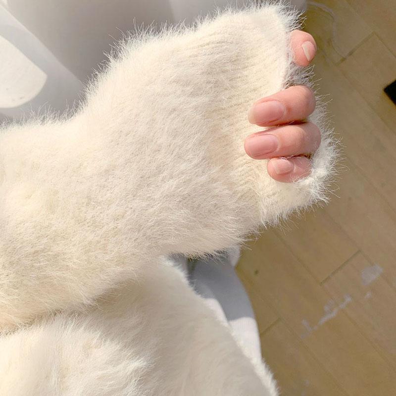 Autumn/Winter Imitation Mink Fleece Sweater for Women Loose Outerwear Pullover V-Neck Top for Women Knitwear Pullover Women