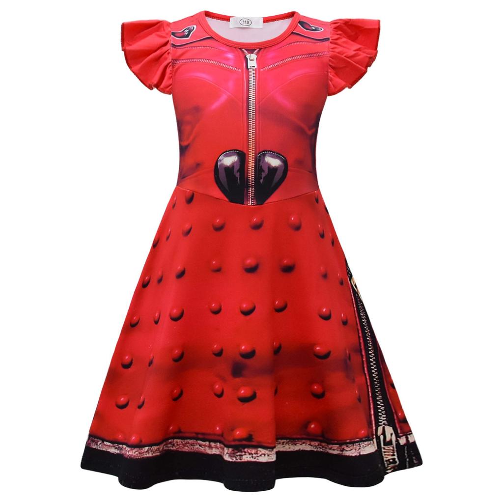 Kids love-Descendants5 Princess Pink Costume Queen Red Print Dress for Girls Halloween Fantasia Clothing Children Carnival Party Suit