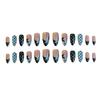 24Pcs Y2K Blue Star Almond Press On Nails Black Polka Dot French Tip Full Cover Fake Nails Sweet Cool Manicure