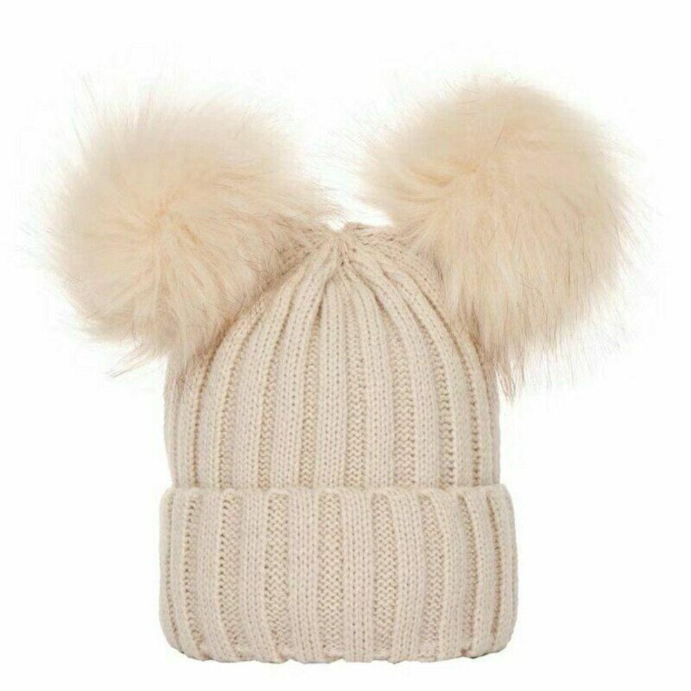 Winter Pom Windproof Warm Bobble Hat Baby Beanie Cap Kids Knitted Hat бежевый