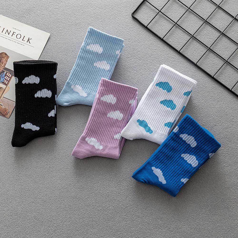 Pattern Solid color Blue Sky Cotton Clouds Female Hosiery Mid-tube Socks Women Socks Korea Style