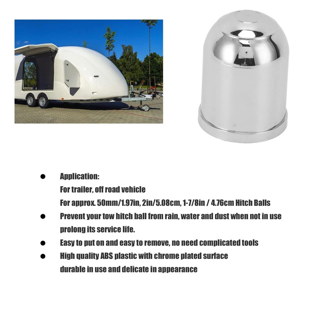 Qiilu Trailer Hitch Ball Cover Trailer Ball Coupler Head Cap Chrome Plated Protective Cover