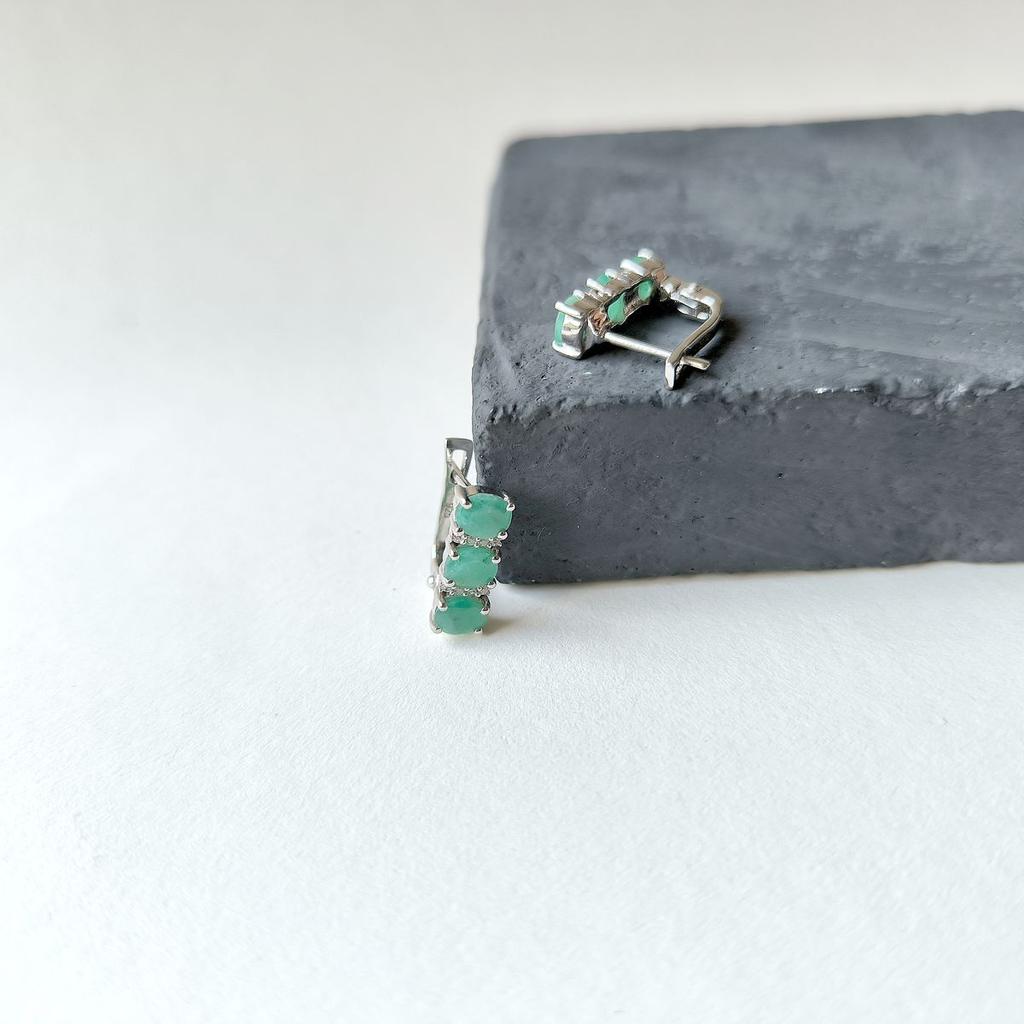 Silver Earrings with Natural Emerald 2.106ct, Cubic Zirconia (2162230)