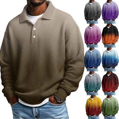 Herren Freizeit Hemd mit Knöpfen Golf Pullover V-Ausschnitt Stehkragen Mode Herbst Sweatshirt