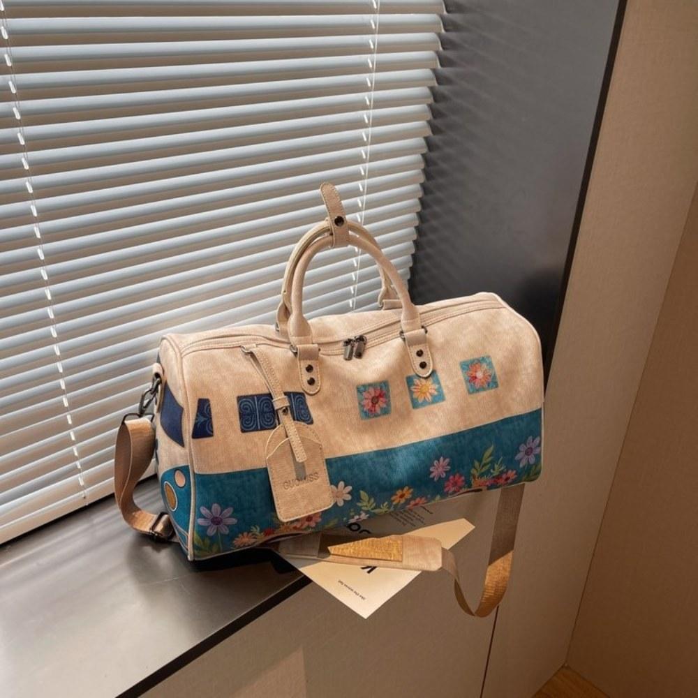 Women Floral Print Large Capacity Faux leather Travel Bag with Detachable Crossbody Strap for Travel