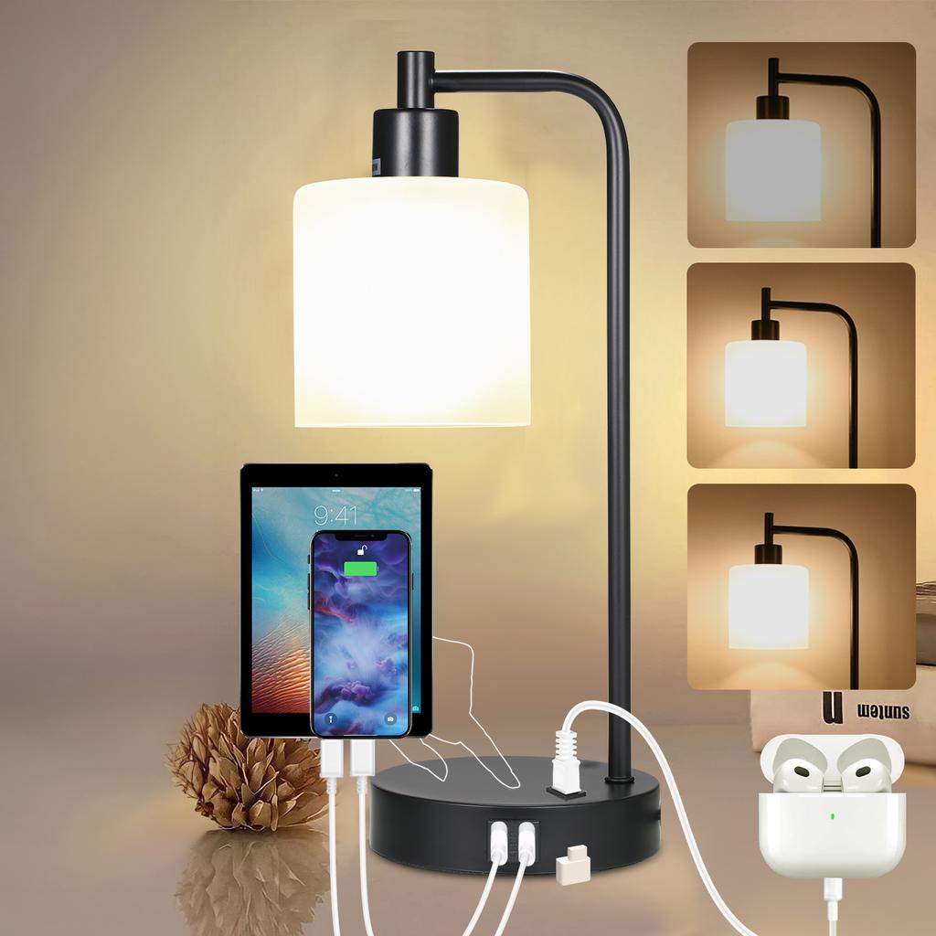 Lampada da tavolo industriale Lampada da scrivania vintage Lampada da comodino con porte USB 2.1A Porta CA
