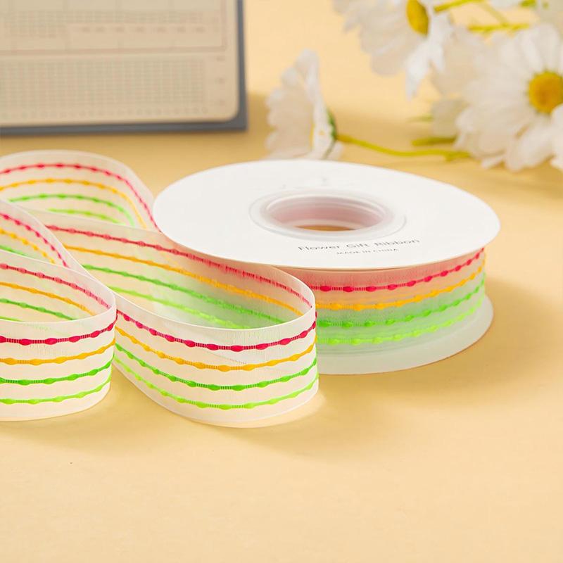 10yards/Roll Bow Ribbon Transparent Rainbow Color DIY Silk Ribbon 9 Meters Bouquet Gift Packaging 2.5cm Bubble