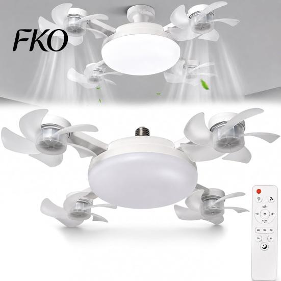 Easy Install Socket Fan 3/4/5 Blade Ceiling with Light & Remote Control, 2-in-1 Silent LED Drone Compact Ventilation Lamp Foldable Blades, 3-Speed