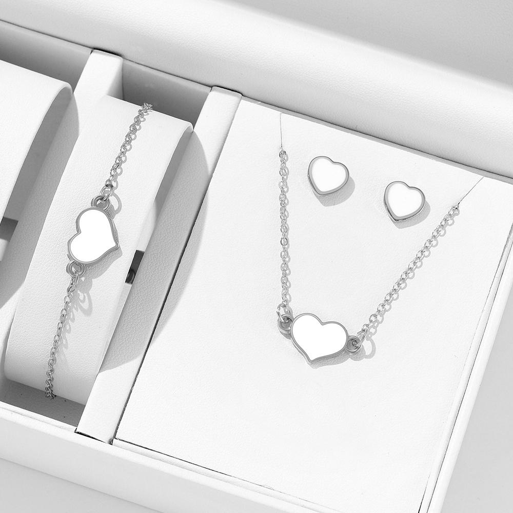 4 Piece Set Of Four Color Matching Love Zircon Fashionable Elegant Creative Exquisite Necklace Bracelet Earring Combination Set
