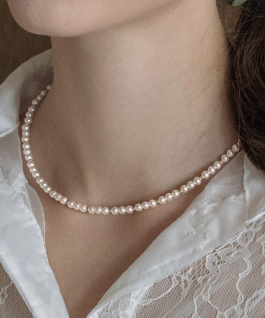 Has En016 Basic Pearl Gold Ball Necklace