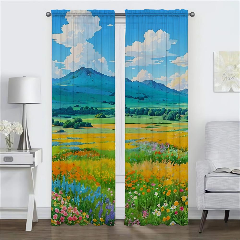 Healing Is a Pastoral Illustration Kitchen Curtains 2 Pieces Home Interior Curtains for Camera Window Curtain Shades Partition