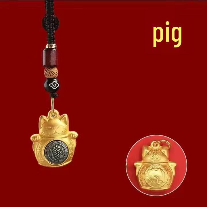 Tang Teng Zodiac Lucky Cat Keychain Pendant - Dragon, Horse, Monkey Spinner Bag Charm