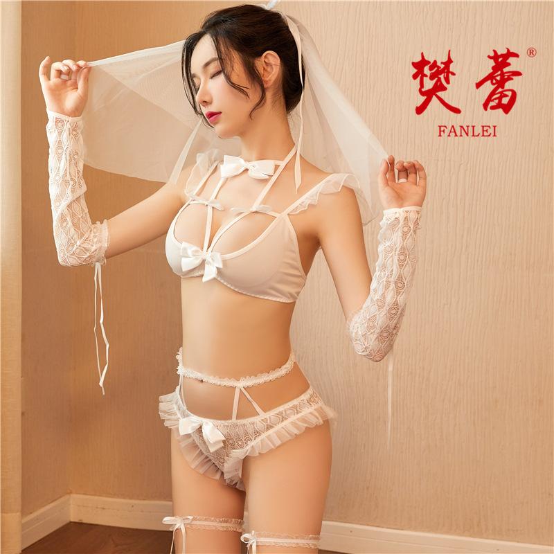 Sexy Lingerie Sexy Multi-piece Set Reveals Milk Bow Three Point Lace Black Silk Uniform 9