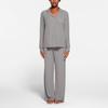Skims Soft Lounge Sleep Set Solid Color Comfortable Long Sleeve Top Mid Rise Pants Pajama Set Women sleepwear Heather-Grey AP-SET-0600-HGY