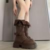 Brown Retro Maillard Platform Boots Women's 2025 New Autumn Small Man Taller and Thinner Knight Boots
