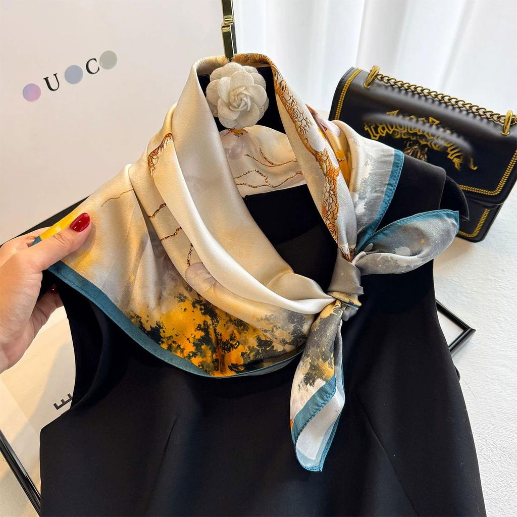 Fashion 100% Nature Real Silk Square Scarf Women Female Foualrd Neckerchief Summer Beach Scarves Shawl Bandana Hijab Pashmina