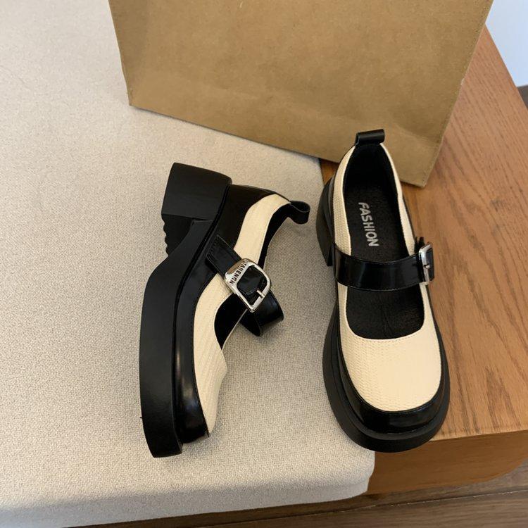 Mary Jane shoes British style black small leather shoes thick heel shallow mouth with single shoes round head platform loafers women's shoes