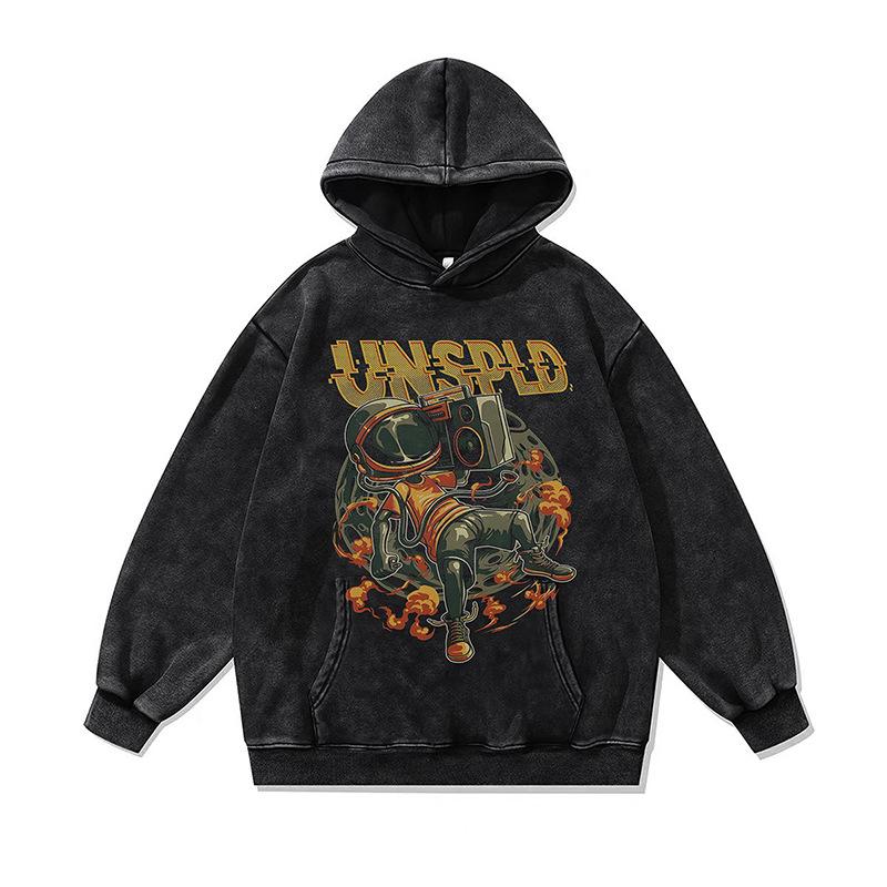 American Retro Cartoon Direct Injection Printing Hoodie Men And Women Autumn And Winter Oversize Washed Hooded Sweater