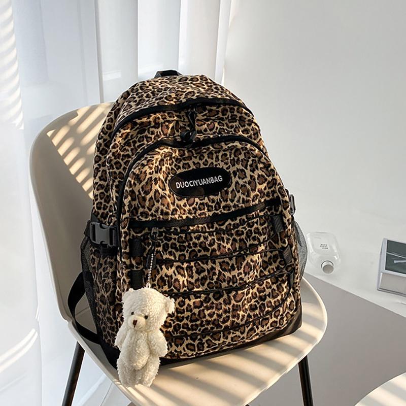 Original Japanese Harajuku Style Retro Leopard Print Student Backpack Korean Version Ulzzang Versatile Large Capacity