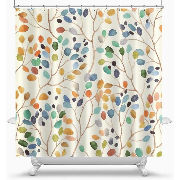 Amaredom Floral Shower Curtain for Bathroom, Colorful Leaves Curtain Bathroom Decoration, Shower Curtain Set with Curtain Hooks