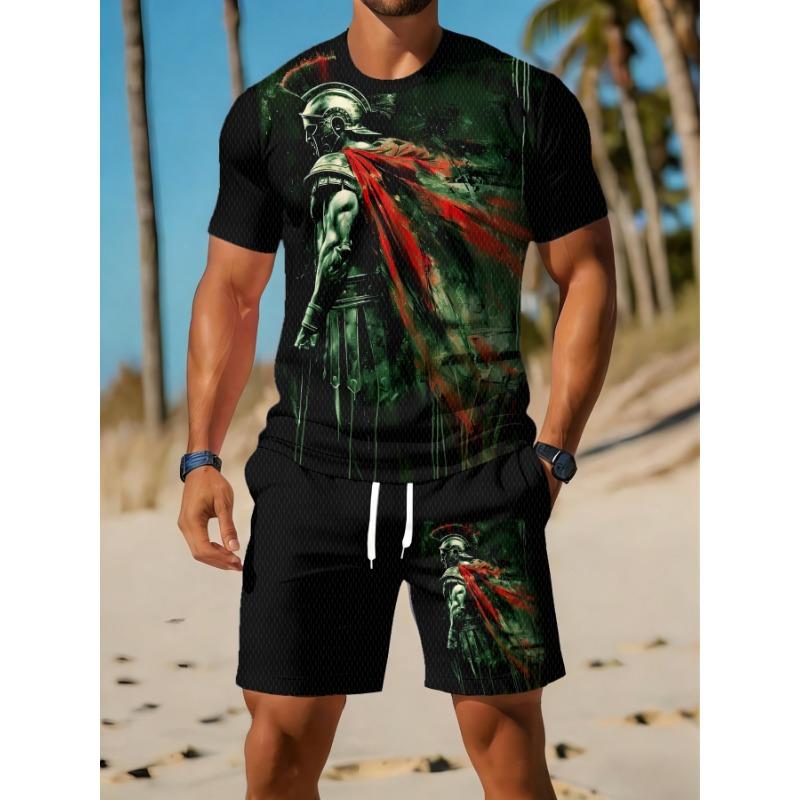Set Casual Sportivo da Uomo, Set Traspirante per il Tempo Libero all'Aperto con T-shirt Girocollo e Pantaloncini, Set Estivo con Stampa Digitale per Adulti