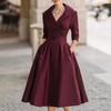 Women's Lapel V Neck Work Dress Long Sleeve A Line Swing Dress Formal Business Office Midi Blazer Dress